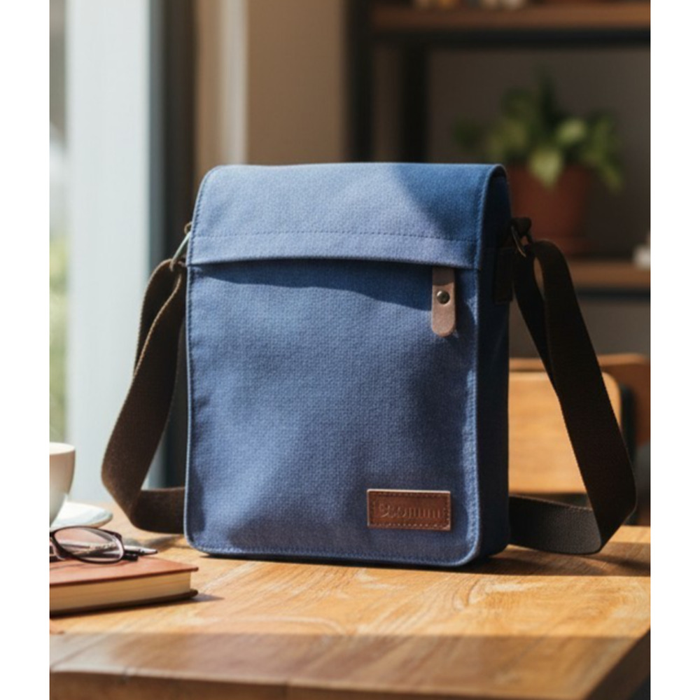 Sechunk Blue Canvas Crossbody Messenger Bag Medium 12x10